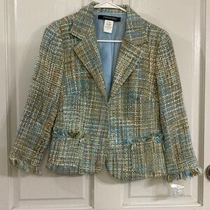 Elegant Tweed Blazer in Blue and Brown